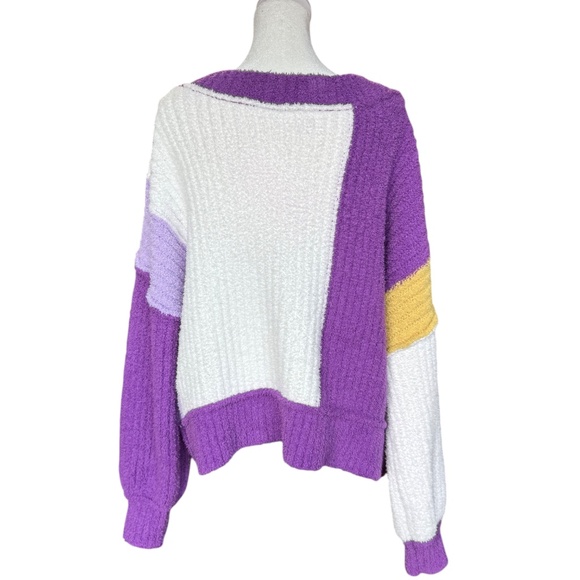 POL Cozy Purple & Gold V-neck Sweater Sz S - Picture 8 of 12